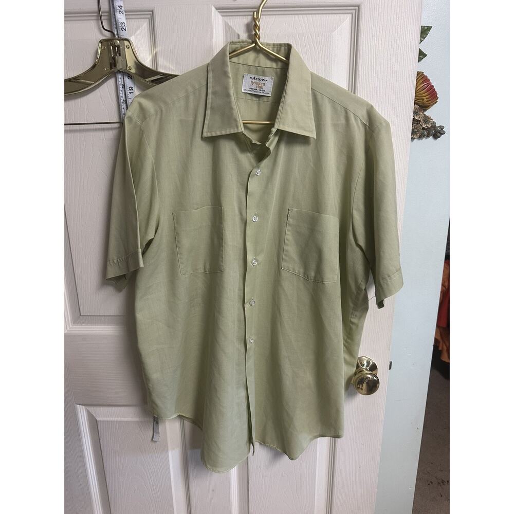 Vnt 70s Arrow Belmont Club Light Green Short Sleeve Button Up Shirt USA Made 2xl